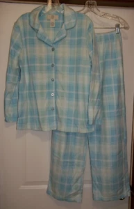 Karen Neuburger MINT GREEN BLUE PLAID SOFT FLEECE Pajama Set Women's Size Small - Picture 1 of 11