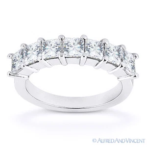 Anillo de Boda Cuadrado Forever ONE D-E-F Moissanita Oro Blanco 14k Banda de 7 Piedras - Imagen 1 de 3