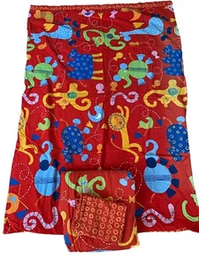 Ikea red duvet + curtain set zoo animals lion monkey cotton reversible kids - Picture 1 of 8