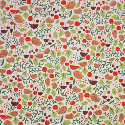 Japanese Cotton Linen Fabric Nutex Tomi Wildlife Hedgehogs Leaves 110cm Wide - Image 1 of 3