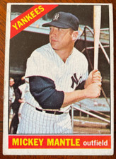 MICKEY MANTLE  1966  TOPPS   Baseball Card -  SLIGHT WEAR  - VINTAGE!