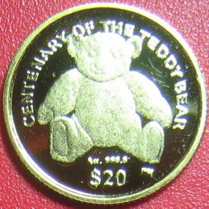 2002 BRITISH VIRGIN ISLANDS $20 PROOF 0.04 oz GOLD TEDDY BEAR CENTENARY BVI 14mm - Picture 1 of 8