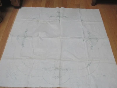 Antique Stamped For Embroidery 32x32 Scalloped Tablecloth Indian Head Fabric - Image 1 of 4