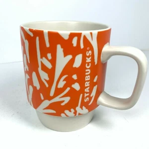 STARBUCKS Spring Floral Art Orange & White Coffee Mug Cup 2016 12oz  - Picture 1 of 6