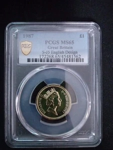 1987 Great Britain £1 S-J5 English Design, PCGS MS65 Gold Shield POP(4/8) - Picture 1 of 4