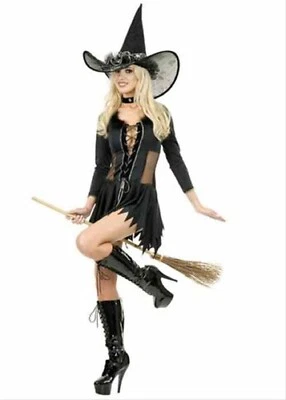 Wicked Witch Black Gothic Sorceress Dress Up Halloween Sexy Adult Costume - Image 1 of 2