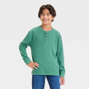 Cat & Jack Boys Long Sleeve Textured Henley Shirt Green X-Small NWT - Picture 1 of 1