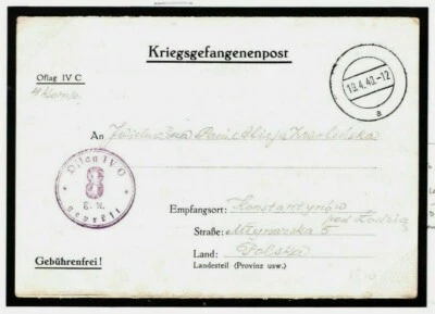 GERMANY WW2 Polish Officer POW *Colditz Castle*Letter Oflag IVC 1940 Poland 71s  - Image 1 of 4