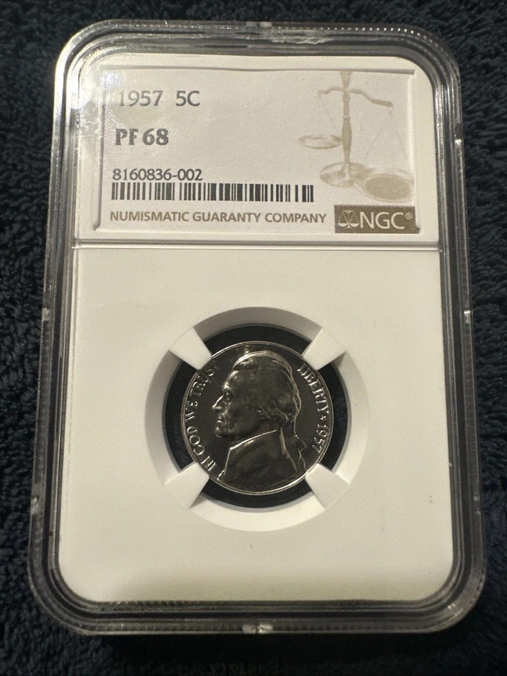 1957 NGC PF68 PROOF THOMAS JEFFERSON NICKEL 5C EXCELLENT EYE APPEAL WHITE LABEL - Image 1 of 4