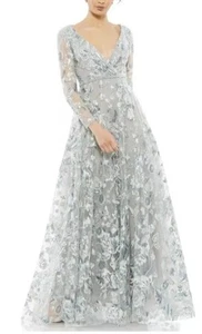 Mac Duggal Dress Size 16 Embellished V Neck Illusion Long Sleeve Gown 67869 $798 - Picture 1 of 13