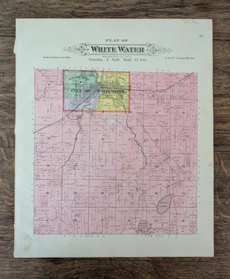 Vintage 1891 Atlas Plat Map ~ Whitewater Township Walworth County Wisconsin #59 - Image 1 of 4