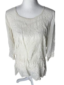 Johnny Was Off White bestickte Spitze Tunika Bluse Gr. S Fairy Whimsy - Bild 1 von 5