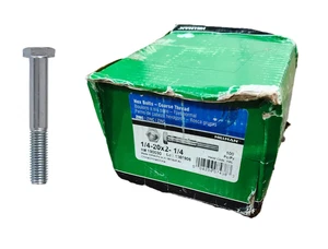 Hex Bolt 1/4" D X 2-1/4" L Grade-2, Zinc, Plated Steel - Hillman 190030 - Picture 1 of 6