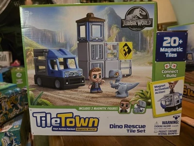 Tile Town Jurassic World Dino Rescue 20pc Magnetic Tiles Playset New - Image 1 of 2
