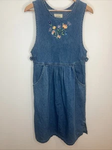 Cottagecore Denim Dress Jumper Sz S Embroidered Erika Taylor Country Vtg 80s 90s - Picture 1 of 12