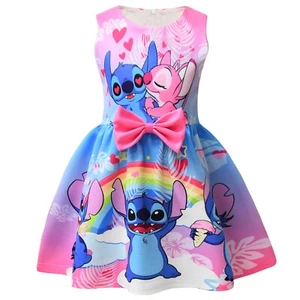Girls Stitch Casual Dress Toddler Summer Princess Sundress Flower Tie Dresses - Picture 1 of 6