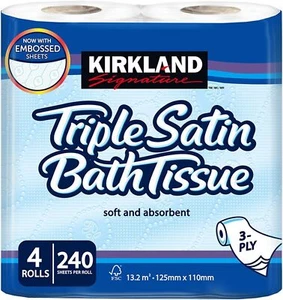 Kirkland Signature 40 Toilettenpapierrollen 3-lagig dreifach Satin Taschentücher 240 Blatt pro Rolle - Bild 1 von 3