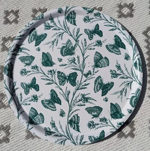 Ikea Melamine Serving Tray Butterfly Pattern Round 43cm 16 7/8" Green White - Picture 1 of 5