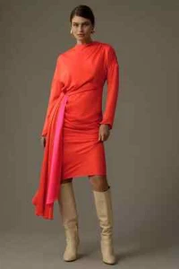 New! 0 00 Anthropologie Red Pink Essentiel Antwerp Estelle Draped Midi Dress - Picture 1 of 3