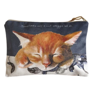 Little Dog Laughed Only A Cat Snuggle Will Do Zip Purse Soft Brushed Cotton Bag - Picture 1 of 2