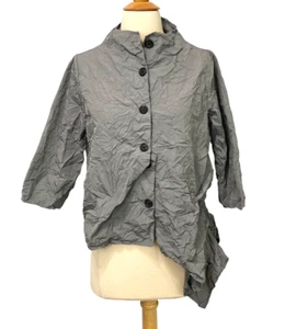 Sun Kim Gray Blouse Crinkle Taffeta Lagenlook Artsy Modern 3/4 Sleeve Size XS - Picture 1 of 8