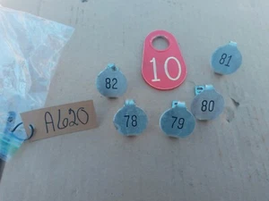 Vintage Cow Tag Plastic #10 Red and 5 little Aluminum 78,79,80,81,82 a620 - Picture 1 of 3