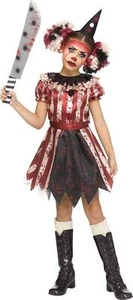 Girls Clown Harlequin Halloween Costume Jester 3 Pc Dress, Collar & Hat-sz 12/14 - Picture 1 of 9