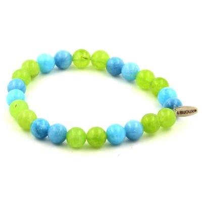 Armband Perlen Peridot Und Blaue Chalzedon 8 Mm. Hergestellt In Frankreich. - Bild 1 von 2