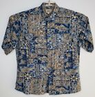 Vintage Campia Moda Rayon Blue Fish Aztec Hawaiian Short Sleeve Shirt Men's XL 