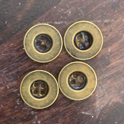 4pc Brass Round Metal 4 Hole Buttons Jacket Coat Military 18mm - Image 1 of 4
