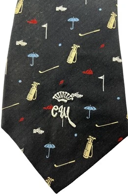 Nueva corbata vintage de seda negra para hombre condesa Mara palos de golf zapatos paraguas Foto 1 de 4