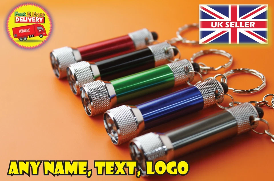 Personalised 3 led torch engraved metal 5 colours keyring - Image 1 of 4