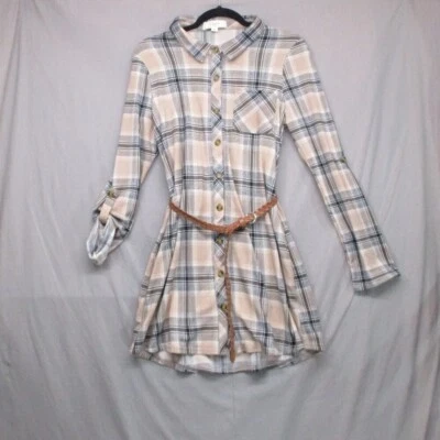 No Comment Business Casual Plaid Tunic Dress Tan & Gray Women Size | L - Image 1 of 4