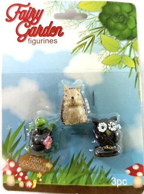 NIB Fairy Garden Figurines Miniature Animals Owl Turtle Hedgehog - Image 1 of 3