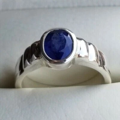 Natural Men's Sapphire Ring Real Blue Sapphire Sterling Silver 925 Handmade Ring - Image 1 of 3