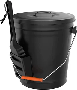Ash Bucket - 4.75-Gallon Metal Bucket with Lid and Shovel for Fireplace or Firep - Picture 1 of 12