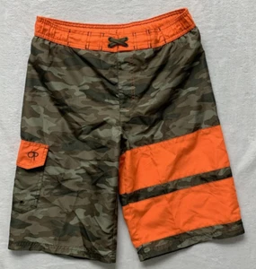 OP Ocean Pacific Boys XL 14-16 Camo Print Orange Board Swim Shorts Cargo Pocket - Picture 1 of 5