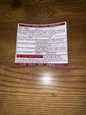 1981 Gen Toyota Pickup Truck Hilux Emissions Decal Repro Sticker 1st Gen 4wd Fed - Image 1 of 2