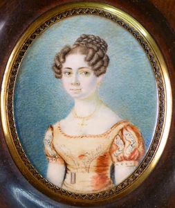 ANTIQUE PORTRAIT MINIATUR ≈1830 ADELIGE DAME GEMALT Johann Baptist Siber 1802-63 - Bild 1 von 4