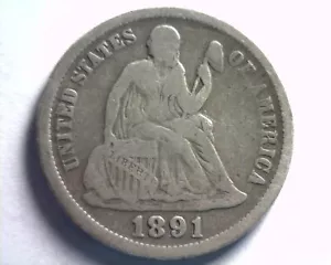 1891 CENTAVO LIBERTY SENTADO FINO F BONITA MONEDA ORIGINAL DE BOBS MONEDAS ENVÍO RÁPIDO - Imagen 1 de 2