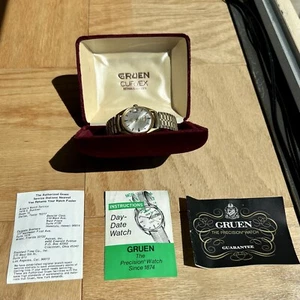 Vintage Gruen Precision Curvex Day Date WristWatch Original Box Case Paperwork - Picture 1 of 9