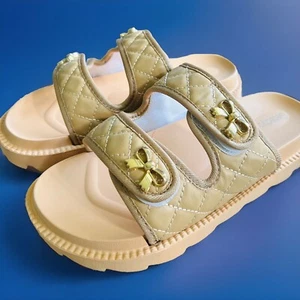 Gecectyo Women’s Sandals Beige Slides with/bows Buckles 8M Preowned - Picture 1 of 8