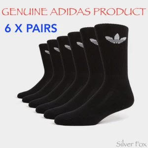 6 X PAIR PACK ADIDAS TREFOIL CUSHION CREW BLACK SOCKS BRAND NEW WITH TAGS - Picture 1 of 4