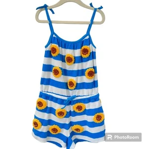 Stella McCartney Kids Girls Romper Sz 8 Terry Cloth Yellow Sunflower Blue White - Picture 1 of 13