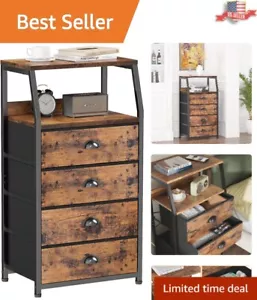 4 Drawers Dresser - Vertical Storage Tower - Sturdy Steel Frame - Wood Top - Picture 1 of 10