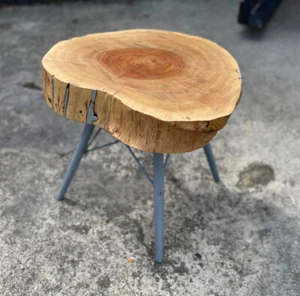 Handmade London Solid Wood Side Table Eiffel Legs Inlaid Metal Live Edge - Picture 1 of 11