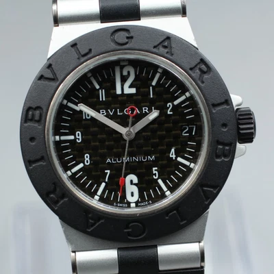 Nuevo Reloj de Cuarzo Batt[N COMO NUEVO]Box BVLGARI Aluminio AL32TA Negro Unisex 32mm JAPÓN Foto 1 de 4