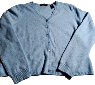 Cárdigan suéter Valerie Stevens para mujer 2 capas 100 % cachemir talla PL azul bebé  Foto 1 de 4
