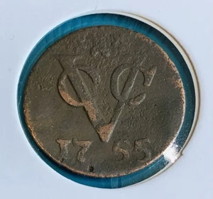 Moneda de centavo de Nueva York 1755 colonial holandesa de las Indias Orientales de las Indias Orientales VOC Duit Zeeland - Imagen 1 de 4