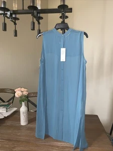 NWT Eileen Fisher River Sheer Silk Georgette Mandarin Collar Shirt Size M/M - Picture 1 of 9